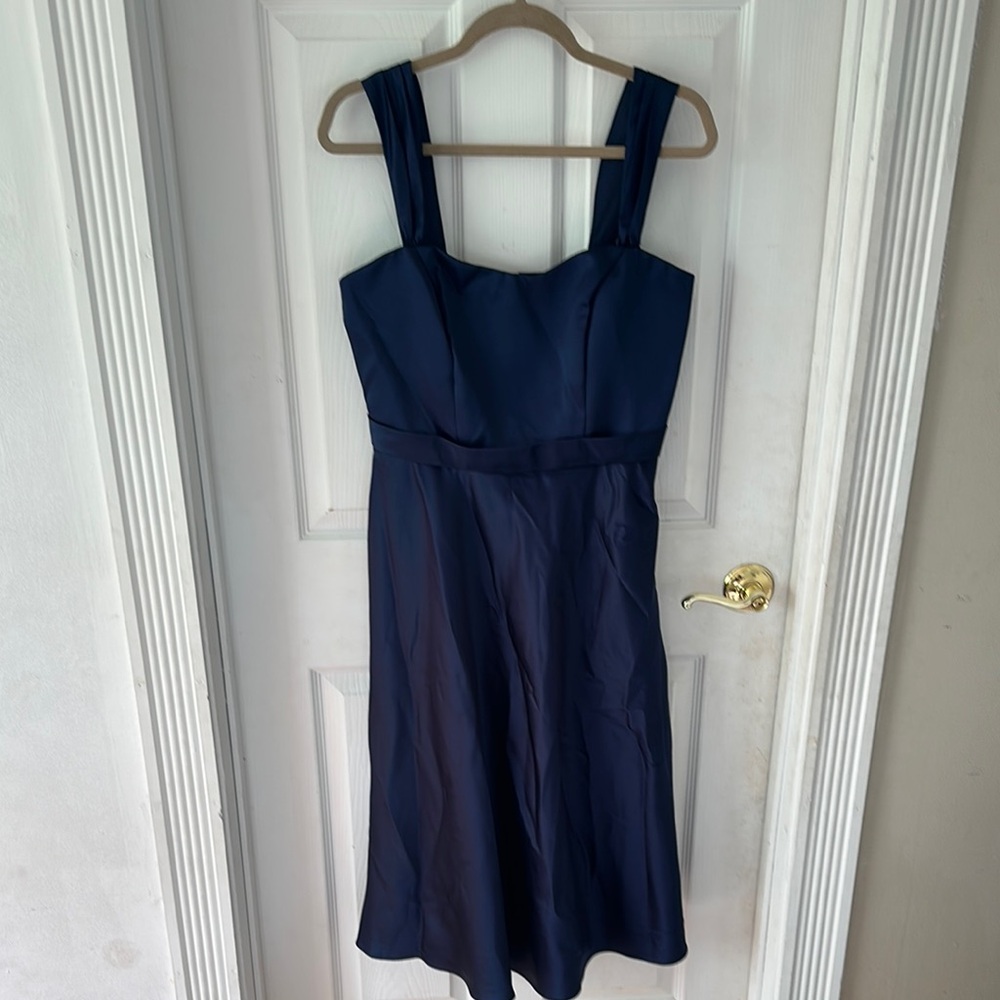 David's Bridal Blue Sleeveless Midi Dress